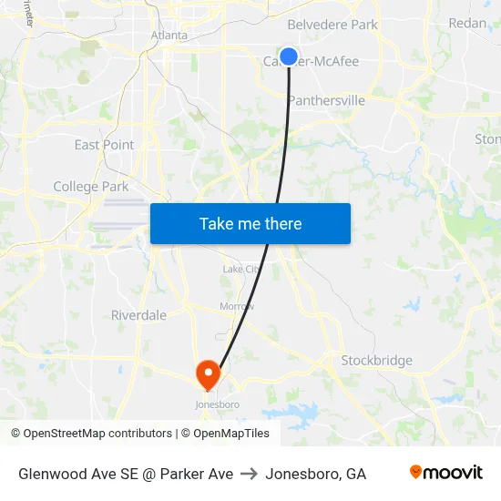Glenwood Ave SE @ Parker Ave to Jonesboro, GA map