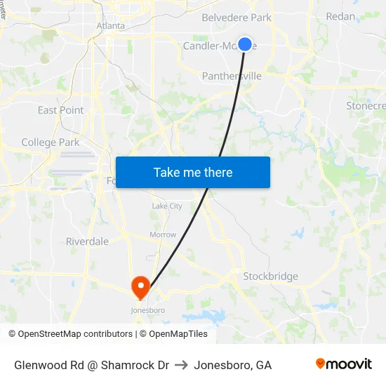 Glenwood Rd @ Shamrock Dr to Jonesboro, GA map