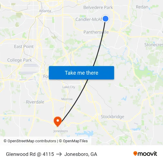 Glenwood Rd @ 4115 to Jonesboro, GA map