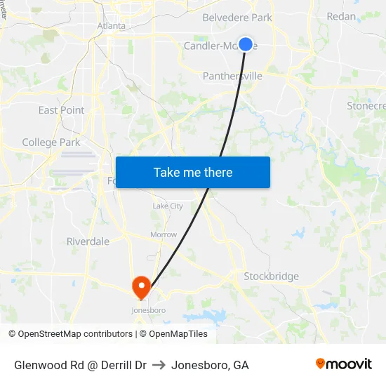 Glenwood Rd @ Derrill Dr to Jonesboro, GA map
