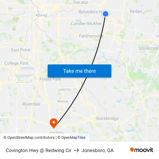 Covington Hwy @ Redwing Cir to Jonesboro, GA map