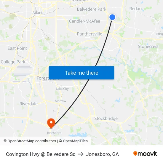 Covington Hwy @ Belvedere Sq to Jonesboro, GA map