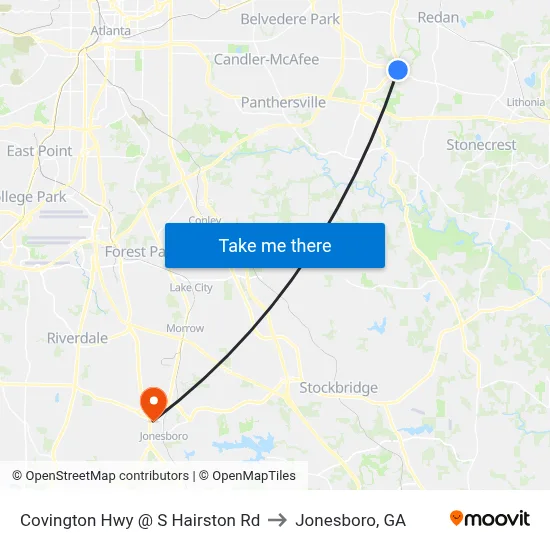 Covington Hwy @ S Hairston Rd to Jonesboro, GA map
