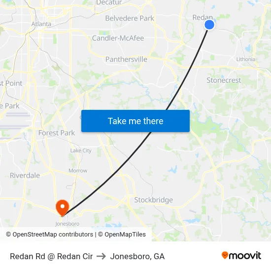 Redan Rd @ Redan Cir to Jonesboro, GA map