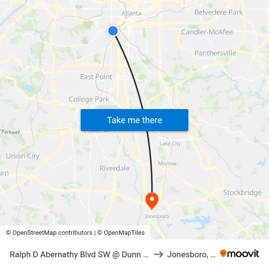 Ralph D Abernathy Blvd SW @ Dunn St SW to Jonesboro, GA map