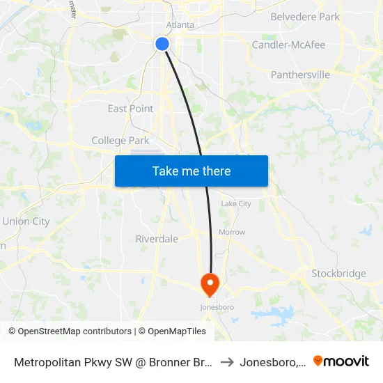 Metropolitan Pkwy SW @ Bronner Bros Way to Jonesboro, GA map
