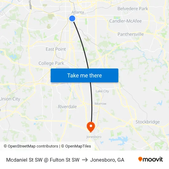Mcdaniel St SW @ Fulton St SW to Jonesboro, GA map