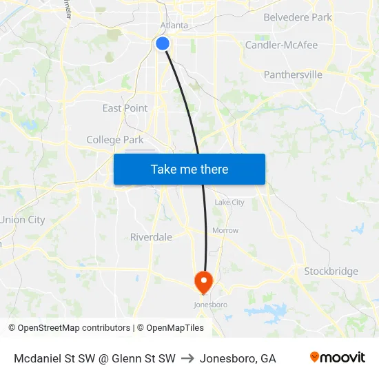 Mcdaniel St SW @ Glenn St SW to Jonesboro, GA map
