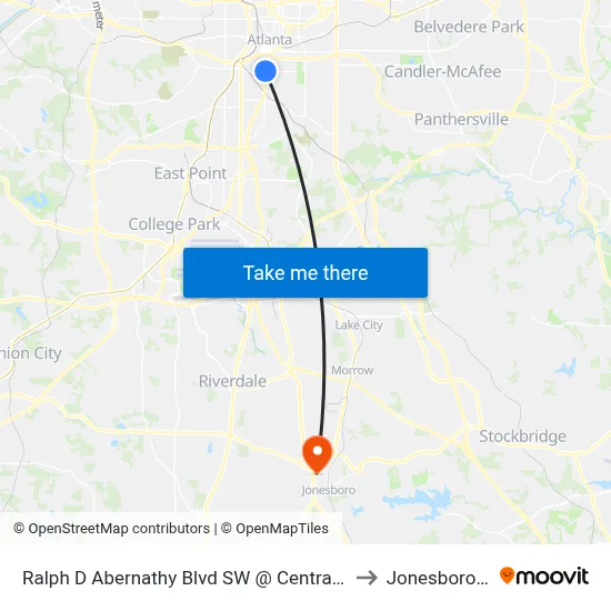 Ralph D Abernathy Blvd SW @ Central Ave SW to Jonesboro, GA map