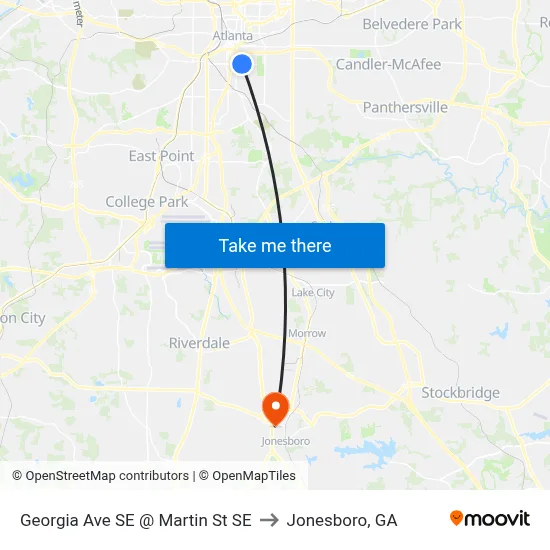 Georgia Ave SE @ Martin St SE to Jonesboro, GA map