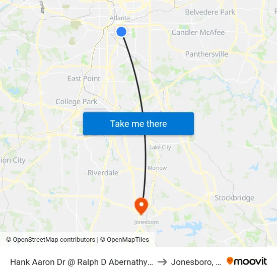 Hank Aaron Dr @ Ralph D Abernathy Blvd to Jonesboro, GA map