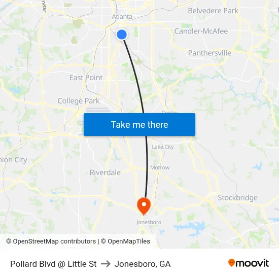 Pollard Blvd @ Little St to Jonesboro, GA map