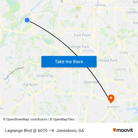 Lagrange Blvd @ 6070 to Jonesboro, GA map