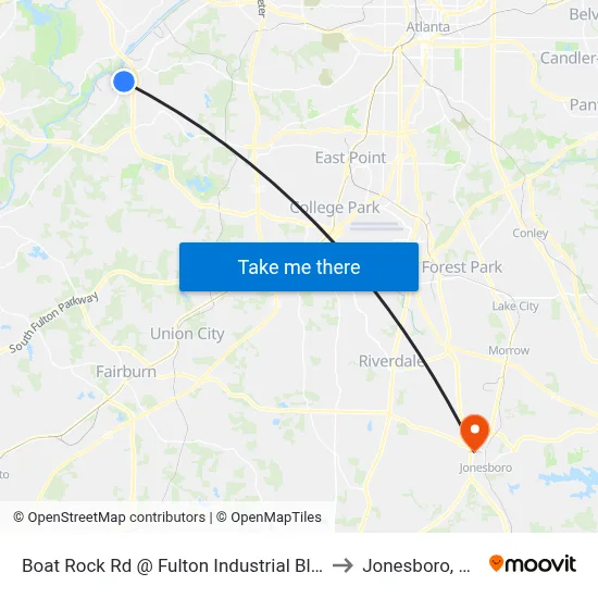 Boat Rock Rd @ Fulton Industrial Blvd to Jonesboro, GA map