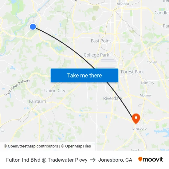 Fulton Ind Blvd @ Tradewater Pkwy to Jonesboro, GA map