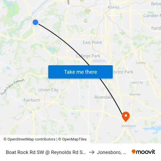 Boat Rock Rd SW @ Reynolds Rd SW to Jonesboro, GA map