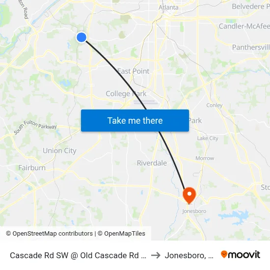 Cascade Rd SW @ Old Cascade Rd SW to Jonesboro, GA map