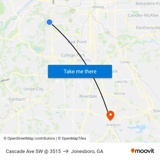 Cascade Ave SW @ 3515 to Jonesboro, GA map