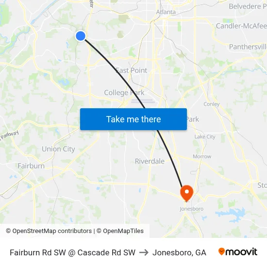 Fairburn Rd SW @ Cascade Rd SW to Jonesboro, GA map