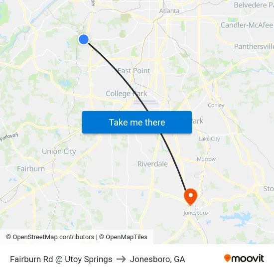 Fairburn Rd @ Utoy Springs to Jonesboro, GA map