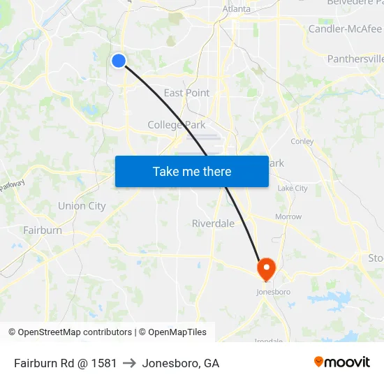 Fairburn Rd @ 1581 to Jonesboro, GA map