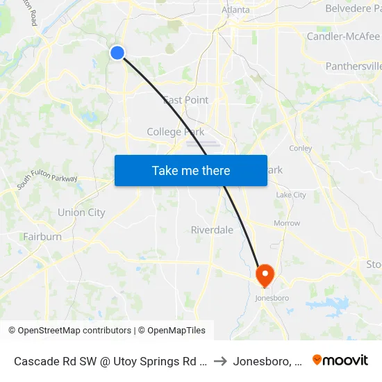 Cascade Rd SW @ Utoy Springs Rd SW to Jonesboro, GA map