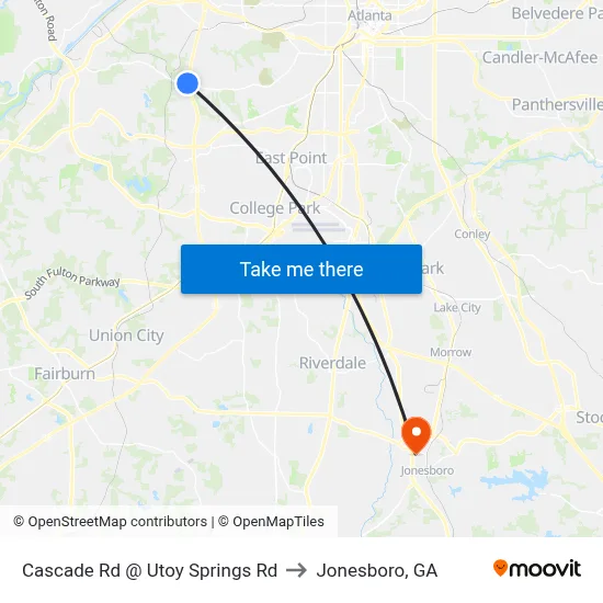 Cascade Rd @ Utoy Springs Rd to Jonesboro, GA map