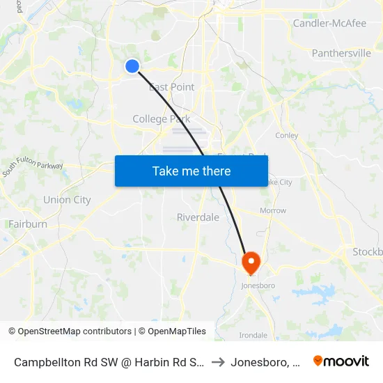 Campbellton Rd SW @ Harbin Rd SW to Jonesboro, GA map