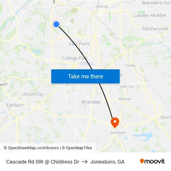 Cascade Rd SW @ Childress Dr to Jonesboro, GA map