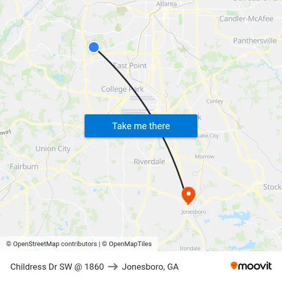 Childress Dr SW @ 1860 to Jonesboro, GA map