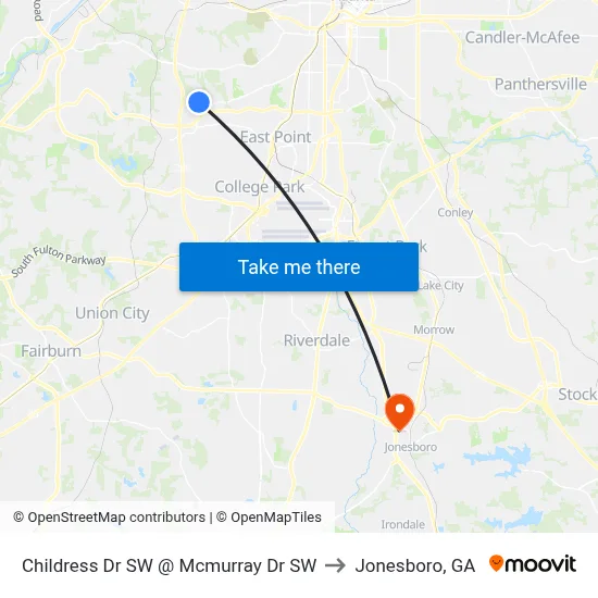 Childress Dr SW @ Mcmurray Dr SW to Jonesboro, GA map