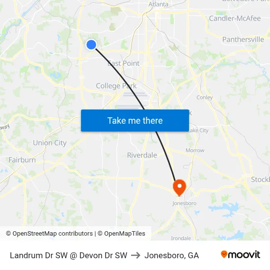 Landrum Dr SW @ Devon Dr SW to Jonesboro, GA map