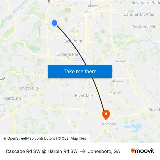 Cascade Rd SW @ Harbin Rd SW to Jonesboro, GA map