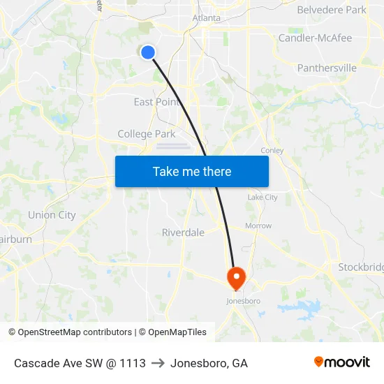 Cascade Ave SW @ 1113 to Jonesboro, GA map