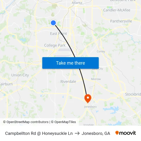Campbellton Rd @ Honeysuckle Ln to Jonesboro, GA map