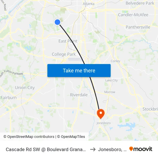 Cascade Rd SW @ Boulevard Granada SW to Jonesboro, GA map