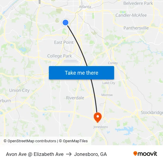 Avon Ave @ Elizabeth Ave to Jonesboro, GA map