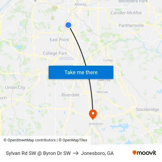 Sylvan Rd SW @ Byron Dr SW to Jonesboro, GA map