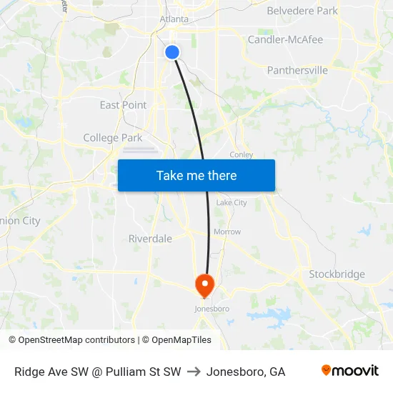Ridge Ave SW @ Pulliam St SW to Jonesboro, GA map