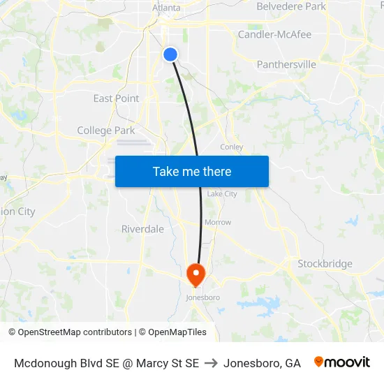 Mcdonough Blvd SE @ Marcy St SE to Jonesboro, GA map