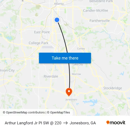 Arthur Langford Jr Pl SW @ 220 to Jonesboro, GA map