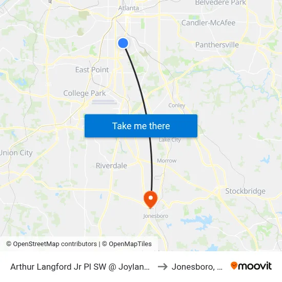 Arthur Langford Jr Pl SW @ Joyland Pl to Jonesboro, GA map