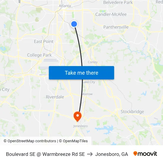 Boulevard SE @ Warmbreeze Rd SE to Jonesboro, GA map