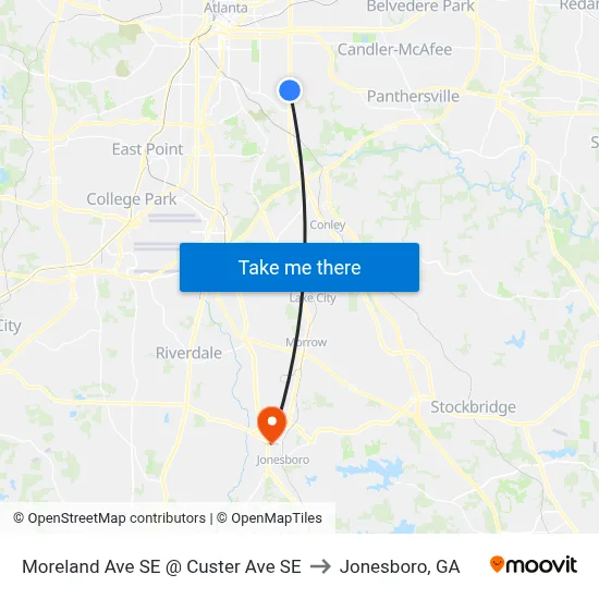 Moreland Ave SE @ Custer Ave SE to Jonesboro, GA map