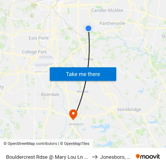 Bouldercrest Rdse @ Mary Lou Ln SE to Jonesboro, GA map
