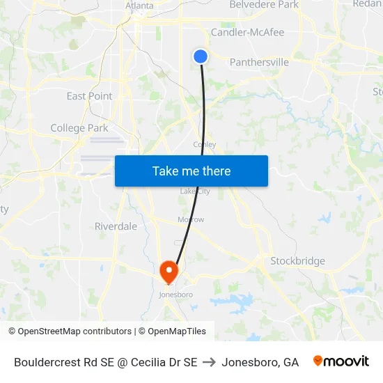 Bouldercrest Rd SE @ Cecilia Dr SE to Jonesboro, GA map