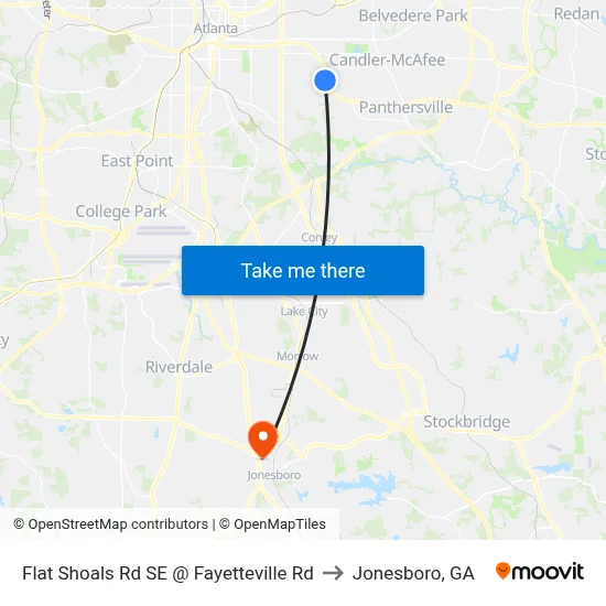 Flat Shoals Rd SE @ Fayetteville Rd to Jonesboro, GA map