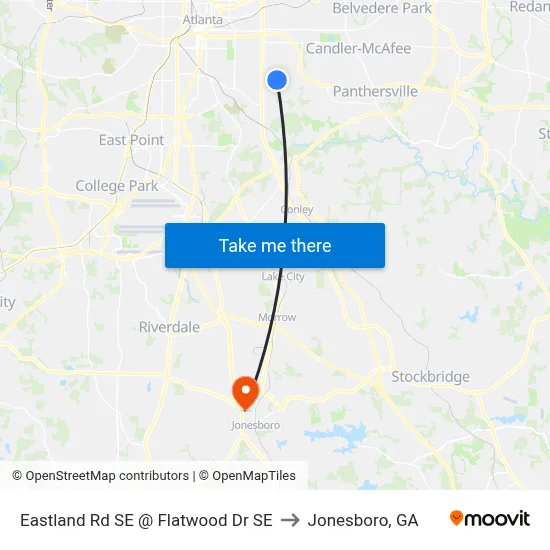 Eastland Rd SE @ Flatwood Dr SE to Jonesboro, GA map
