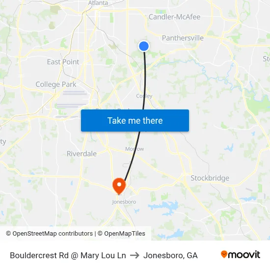 Bouldercrest Rd @ Mary Lou Ln to Jonesboro, GA map