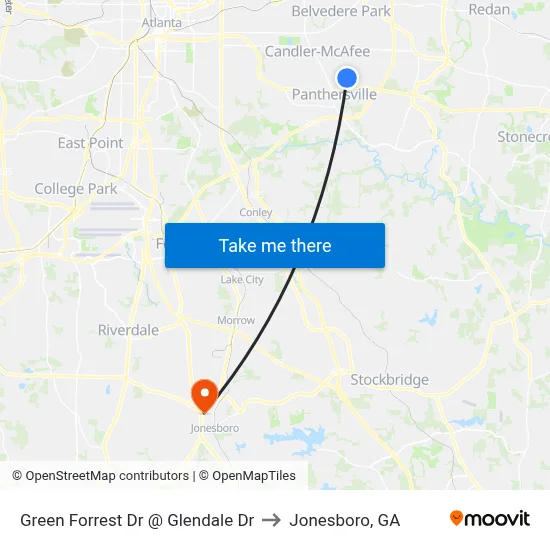 Green Forrest Dr @ Glendale Dr to Jonesboro, GA map